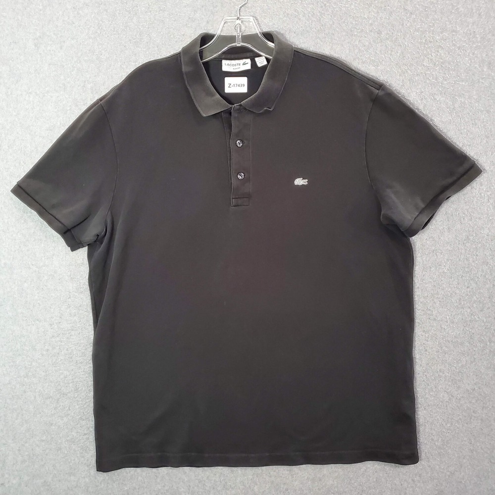 Lacoste‎ Men Polo Shirt 2XL Black Logo Golf Short Sleeve Collar Slim Fit